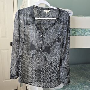 Women's Black and White Paisley Blouse